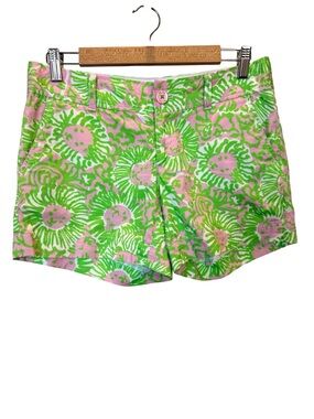 Lilly Pulitzer Callahan Shorts Size 4 Pink Green Floral Print Cotton Preppy